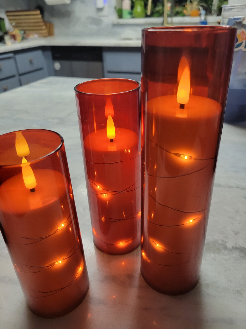 5 Piece Set- LED Flameless Candle Lanterns - Red